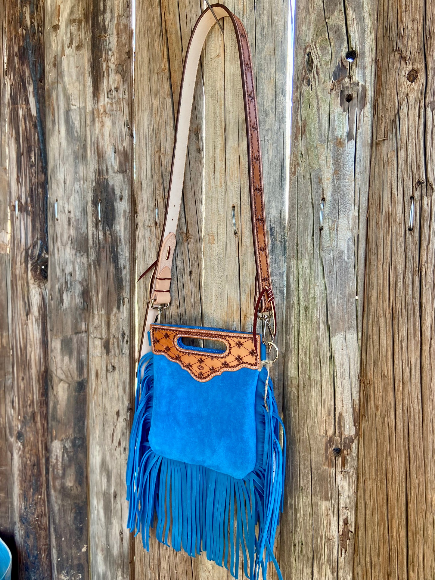 Blue Fringe Crossbody Bag
