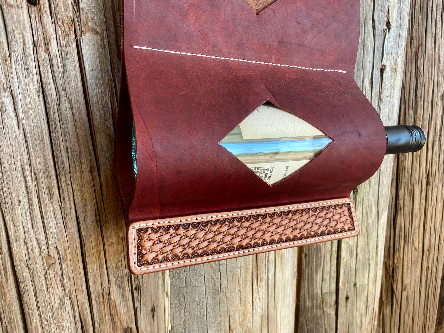 Basket Stamped Leather Wine Hanger