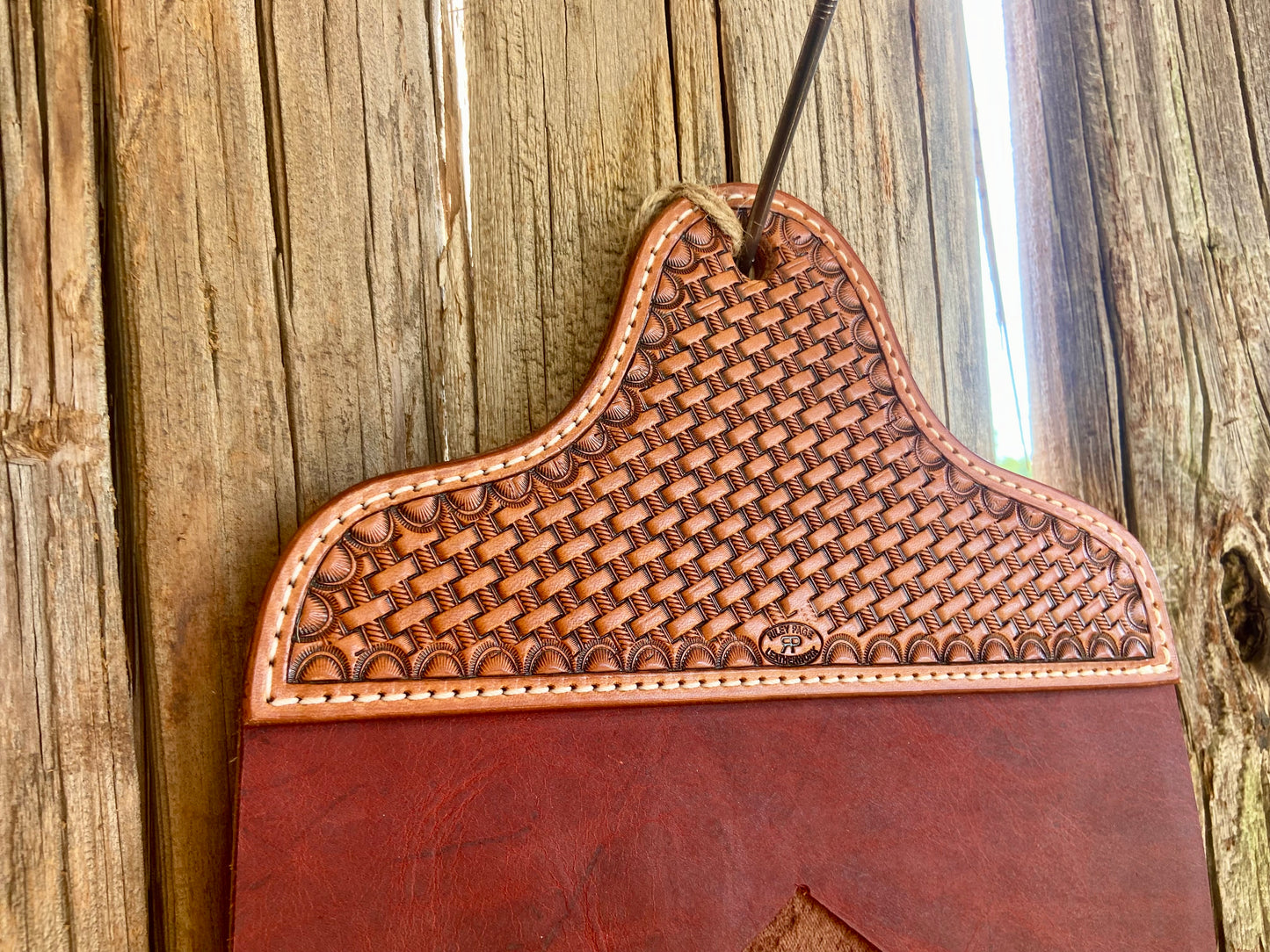 Basket Stamped Leather Wine Hanger
