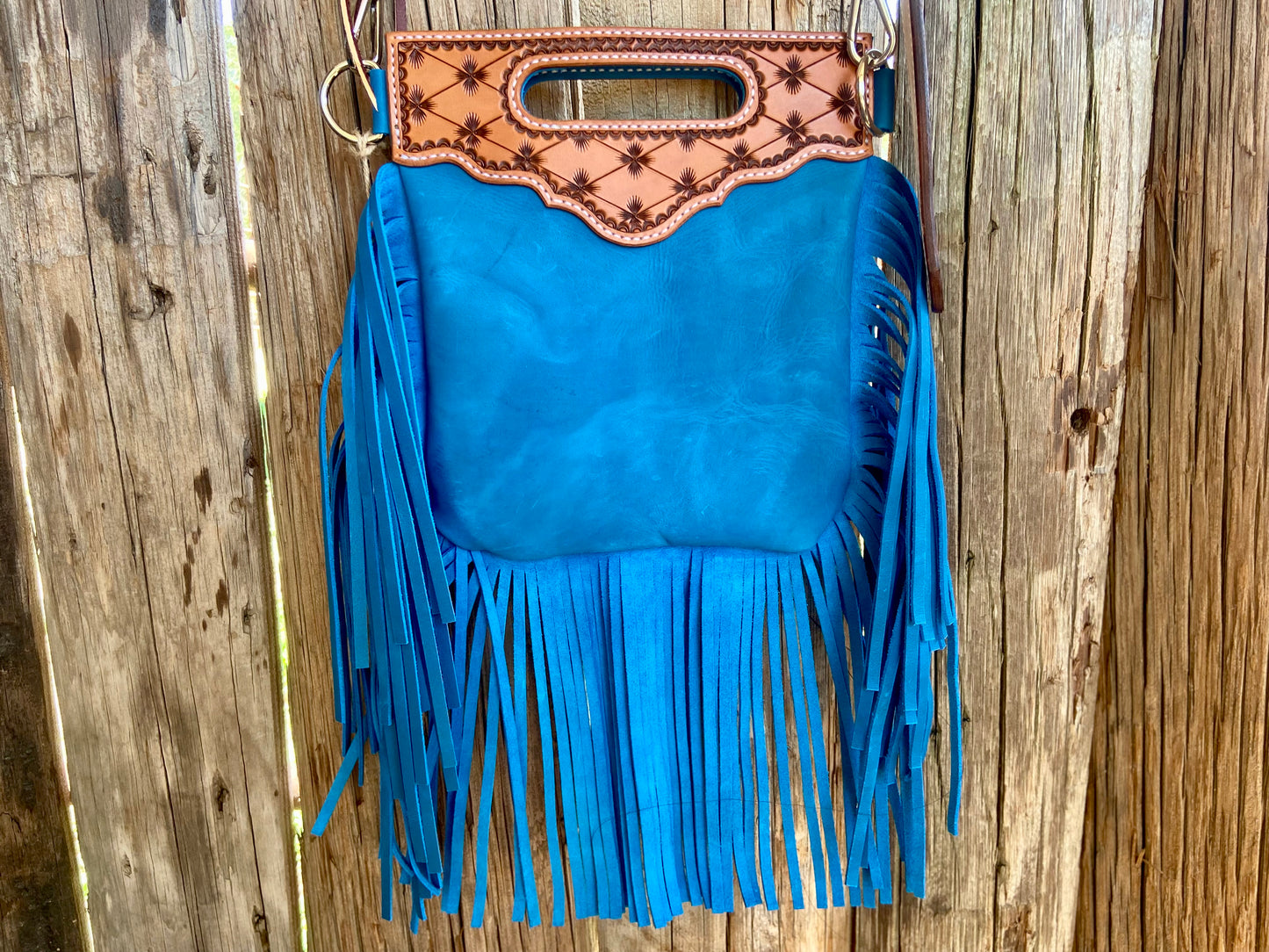 Blue Fringe Crossbody Bag