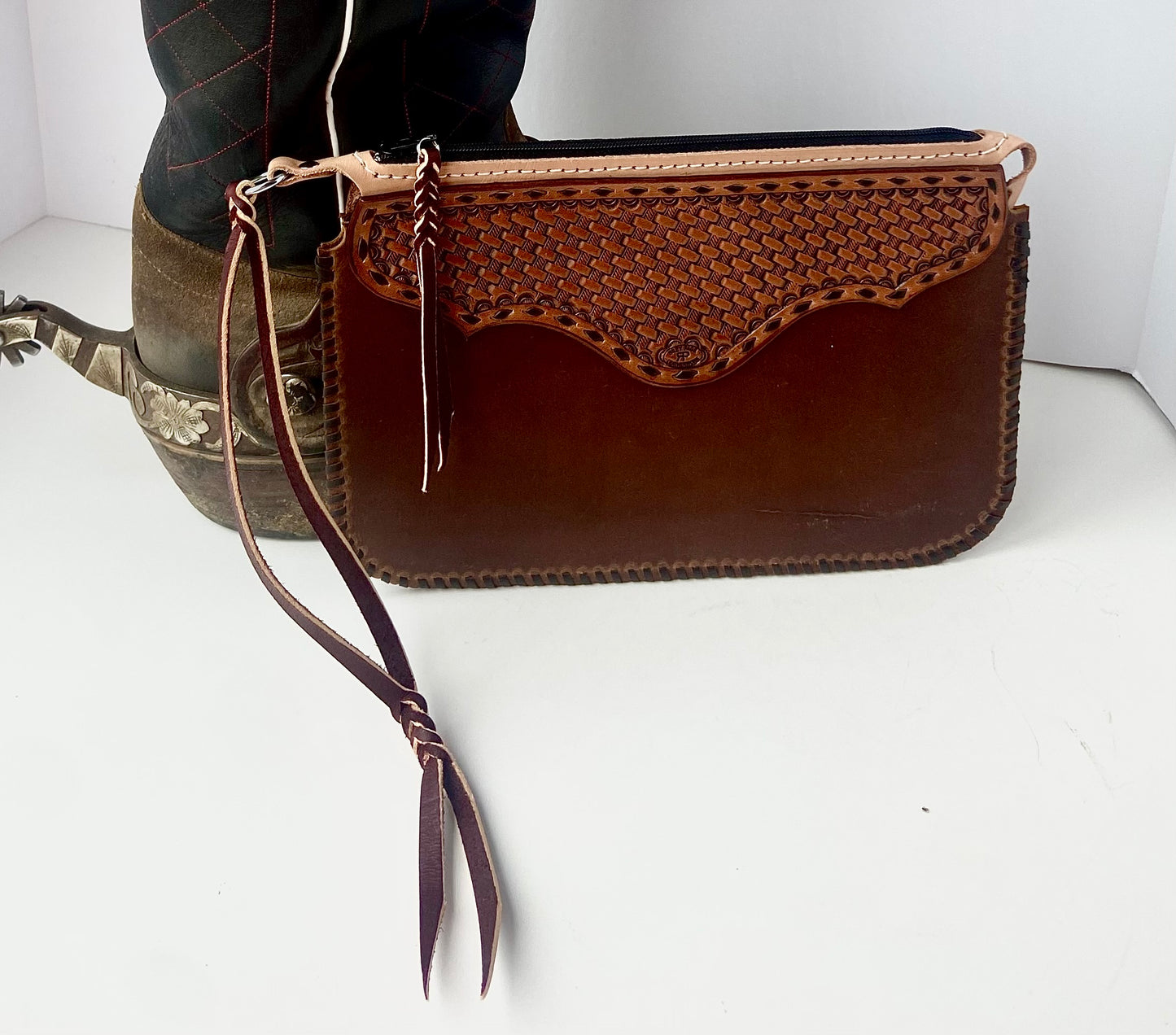 Basket Stamped and Buck Stitched Clutch Purse