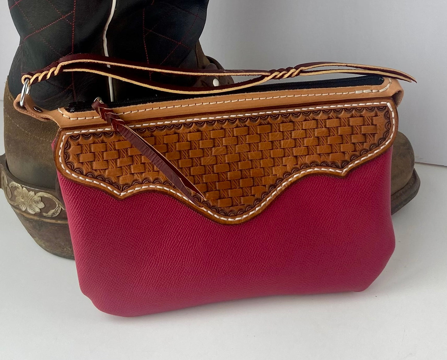 Red Basket Stamped Clutch Purse