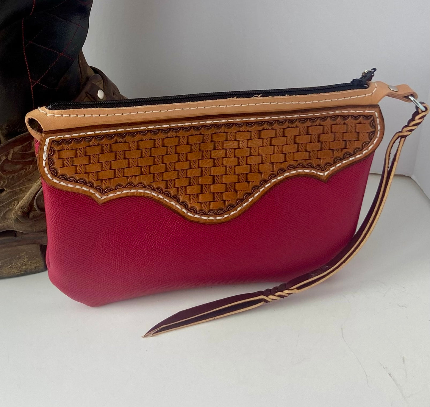 Red Basket Stamped Clutch Purse