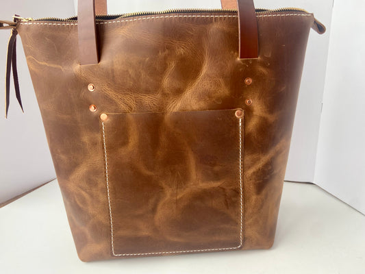 Cognac Leather Tote Bag