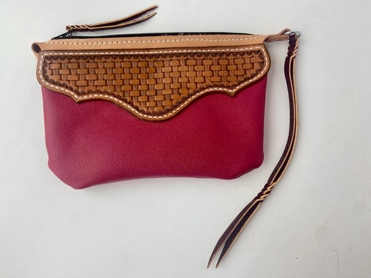 Red Basket Stamped Clutch Purse