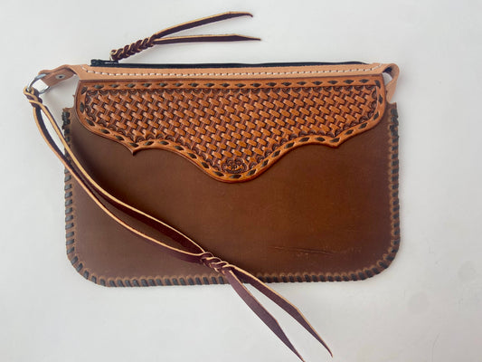 Basket Stamped and Buck Stitched Clutch Purse