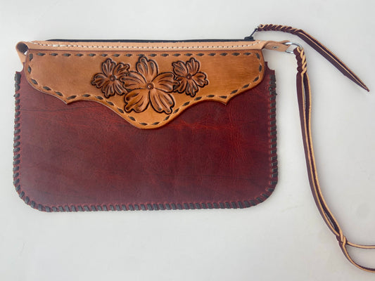 Tooled and Buck Stitched Clutch Purse