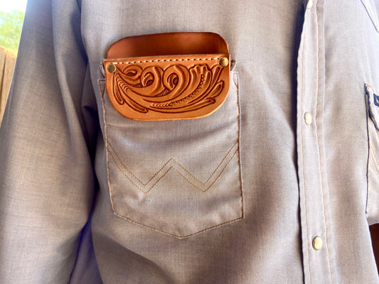 Natural Tooled Floral Leather Pocket Protector