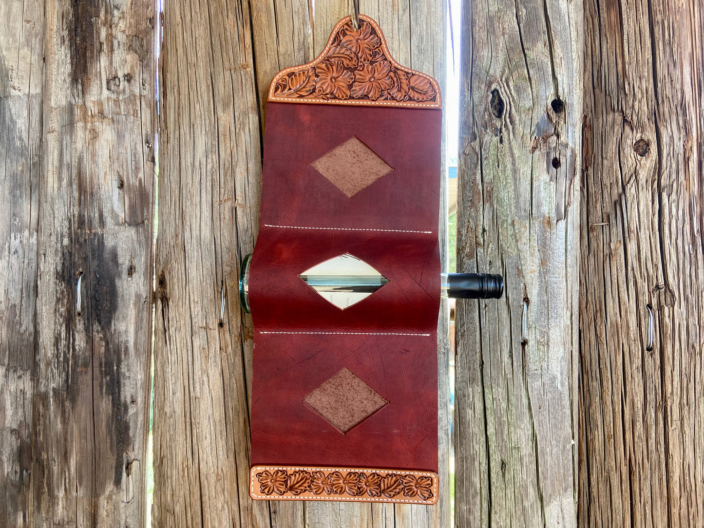 Tooled Leather Wine Hanger
