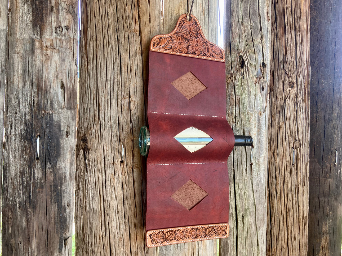 Tooled Leather Wine Hanger