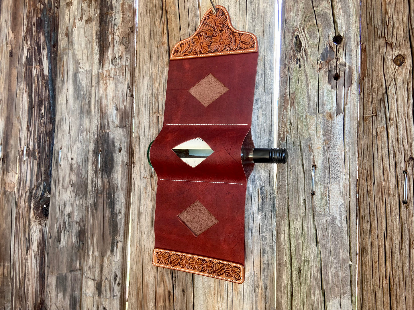 Tooled Leather Wine Hanger