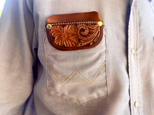 Tooled Floral Leather Pocket Protector