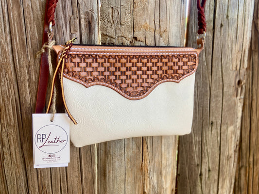 White Basket Stamped Clutch Purse