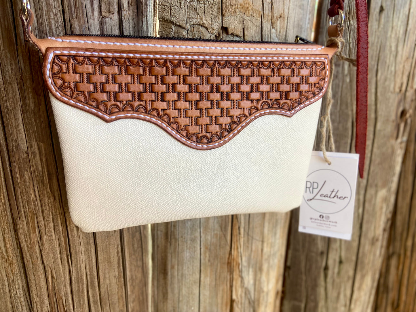 White Basket Stamped Clutch Purse