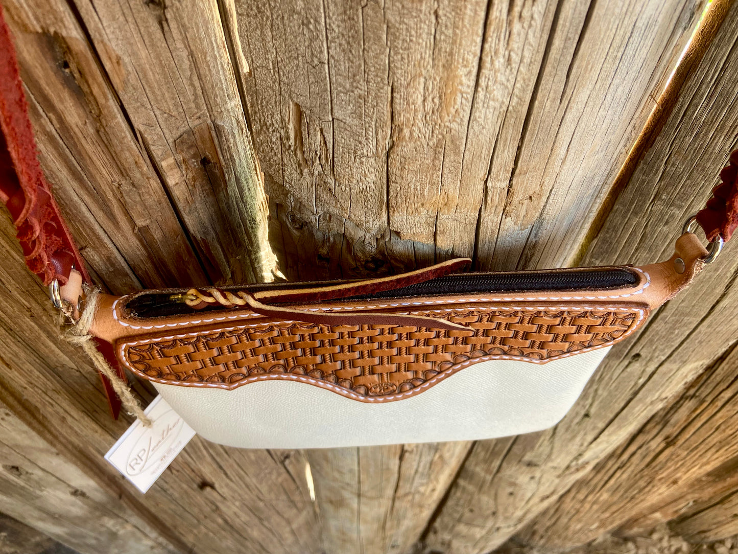 White Basket Stamped Clutch Purse